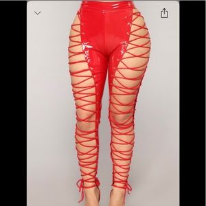 Latex tie-up pants